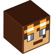 Minifigure, Head, Modified Cube with Pixelated Medium Tan Face, Sand Blue Eyes and Bright Light Orange Goggles Pattern (Minecraft Armorsmith)
