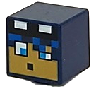 Minifigure, Head, Modified Cube with Pixelated Medium Nougat Face, Dark Azure Eyes, Blue Headband and Black Goggles Pattern (Minecraft Swamp Explorer)