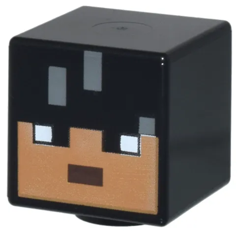 Minifigure, Head, Modified Cube with Pixelated Medium Nougat Face, Dark Brown Mouth, and Dark Bluish Gray Highlights Pattern (Minecraft Sunny)