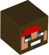 Minifigure, Head, Modified Cube with Pixelated Nougat Face, Beard, Red Bandana, Medium Blue Eyes, Mouth with White Teeth Pattern (Minecraft Swashbuckler)