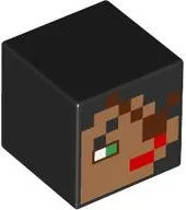 Minifigure, Head, Modified Cube with Pixelated Medium Nougat Face, Red Lips, Green Eye, Reddish Brown Eye Patch Pattern (Minecraft Buccaneer)
