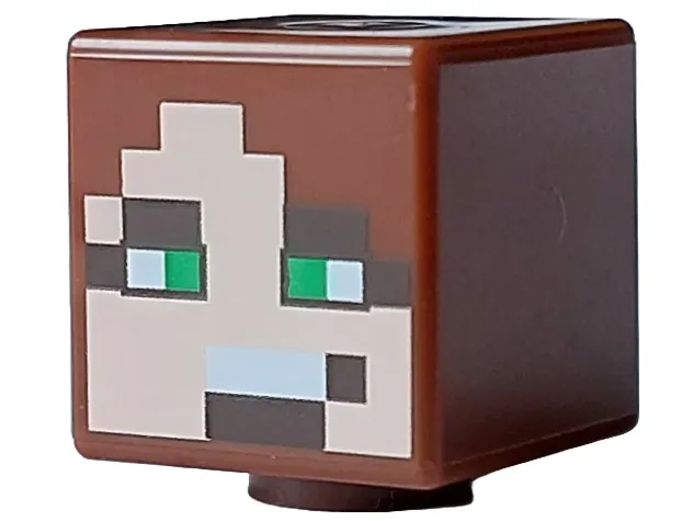 Minifigure, Head, Modified Cube with Pixelated Light Nougat Face, Bright Green Eyes, Dark Brown Eyebrows and Mouth with White Teeth Pattern (Minecraft Badlands Explorer)