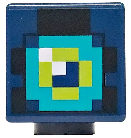 Minifigure, Head, Modified Cube with Pixelated Dark Turquoise, Lime and White Pattern (Minecraft Ender Knight / Eye of Ender)