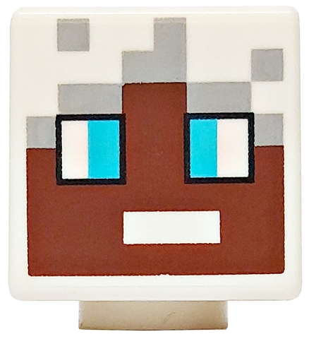 Minifigure, Head, Modified Cube with Pixelated Reddish Brown Face, Medium Azure Eyes and Light Bluish Gray Hair Pattern (Minecraft Ender Explorer)
