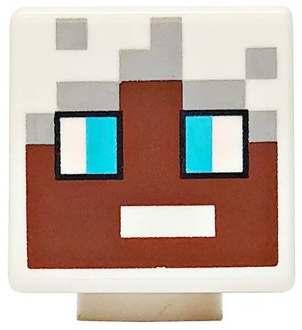 Minifigure, Head, Modified Cube with Pixelated Reddish Brown Face, Medium Azure Eyes and Light Bluish Gray Hair Pattern (Minecraft Ender Explorer)