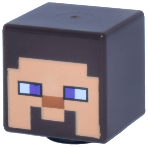 Minifigure, Head, Modified Cube with Pixelated Nougat Face, Dark Purple Eyes, Dark Orange Nose, and Smile Pattern (Minecraft Steve)