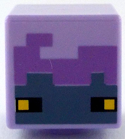 Minifigure, Head, Modified Cube with Pixelated Medium Lavender and Sand Blue Face with Black and Yellow Eyes Pattern (Minecraft Breeze)