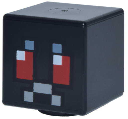 Minifigure, Head, Modified Cube with Pixelated Sand Blue Eyebrows, Red and White Eyes and Light Bluish Gray Mouth Pattern (Minecraft Mothman)