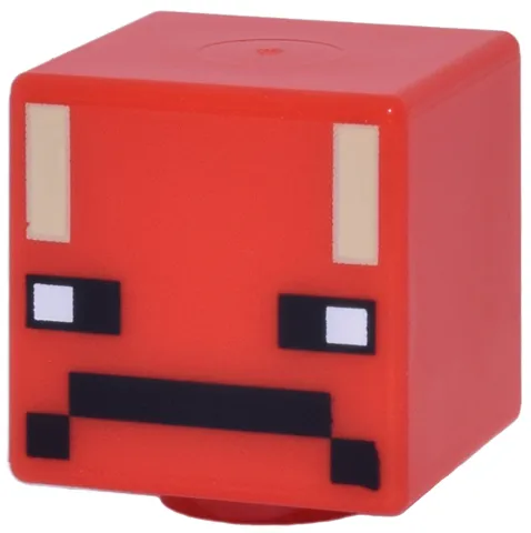 Minifigure, Head, Modified Cube with Pixelated Black and White Eyes and Mouth Frown and Tan Lines Pattern (Minecraft Strider)