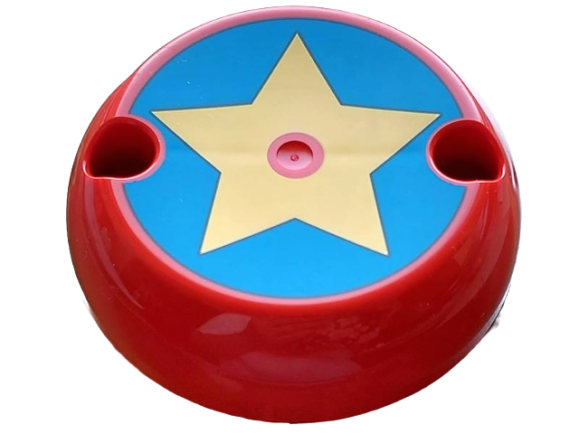 Cylinder Hemisphere 7 x 7 Flat (Pod Half) with 2 Pin Holes with Black Outlined Yellow Star on Blue Circle Pattern