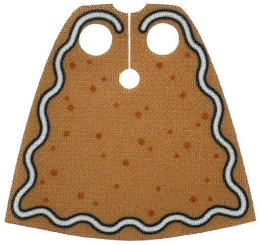 Minifigure Cape Cloth, Standard - Spongy Stretchable Fabric - 3.9cm Height with Medium Nougat and White Sides with Dark Orange Gingerbread Dots, White Icing, Black Outline Pattern