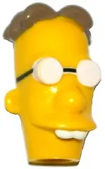 Minifigure, Head, Modified Simpsons Professor Frink with Glasses and Dark Tan Hair Pattern