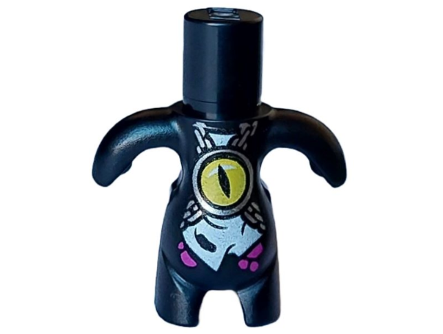 Body, Dreamzzz Creature / Dreamling with Yellow Evil Eye with Slit Pupil in Silver Pendant on Chains, Magenta Spots, and Torn White Skirt Pattern