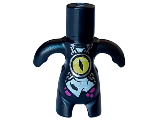 Body, Dreamzzz Creature / Dreamling with Yellow Evil Eye with Slit Pupil in Silver Pendant on Chains, Magenta Spots, and Torn White Skirt Pattern