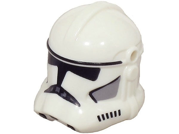 Minifigure, Headgear Helmet SW Clone Trooper (Phase 2) with Holes with Black Visor and Markings and Light Bluish Gray Cheek Indents Pattern
