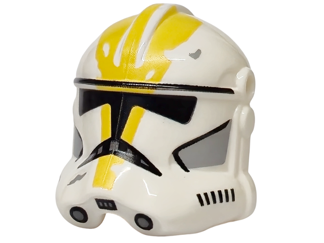 Minifigure, Headgear Helmet SW Clone Trooper (Phase 2) with Holes with Black Visor, Yellow Markings and Light Bluish Gray Cheek Indents Pattern