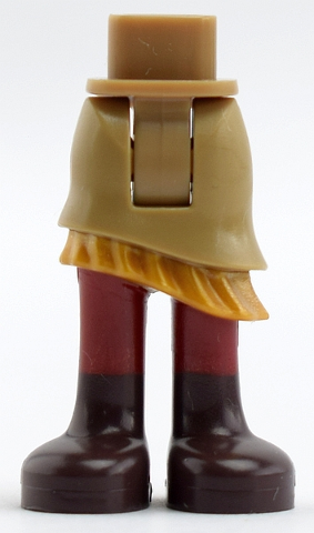 Mini Doll Hips and Asymmetric Layered Skirt, Gold Ruffle, Dark Red Legs Pattern - Thick Hinge