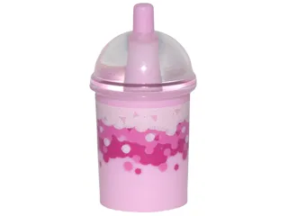 Minifigure, Utensil Cup, Dome Lid Cup and Straw with Molded Trans-Clear Lid and Printed White, Dark Pink and Magenta Soda / Bubble Tea Cup Pattern