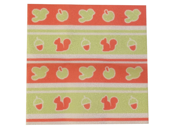 Duplo, Cloth Blanket 10 x 10 cm with Lime and Coral Stripes, Birds, Apples, Acorns, and Squirrels Pattern