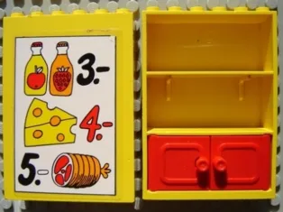 Fabuland Cupboard 2 x 6 x 7 with Red Doors and Bottles, Cheese, and Ham Poster Pattern (Sticker) - Set 3675