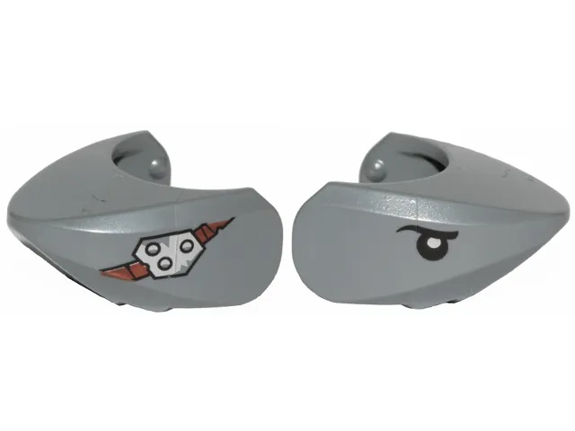 Shark Head with Rounded Nose with Metal Plate and Band on Left Side, Black Eye with White Pupil on Right Side Pattern