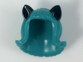 Minifigure, Hair Female Mid-Length Flipped Ends, Short Bangs, with Black Cat Ears Pattern