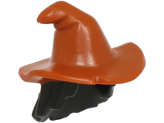 Minifigure, Hair Combo, Hair with Hat, Mid-Length Scraggly with Molded Dark Orange Floppy Witch Hat Pattern
