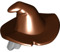 Minifigure, Hair Combo, Hair with Hat, Mid-Length Scraggly with Molded Reddish Brown Floppy Witch Hat Pattern