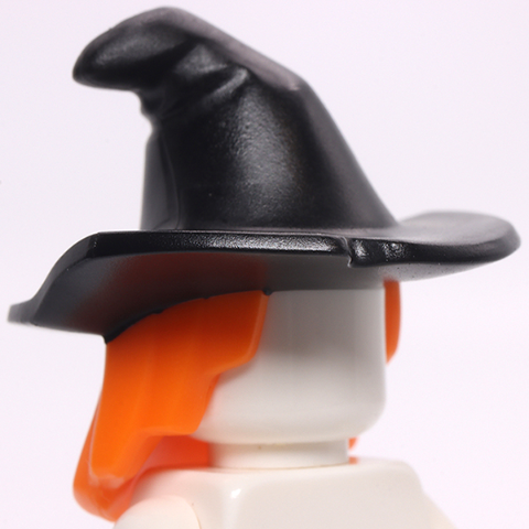 Minifigure, Hair Combo, Hair with Hat, Mid-Length Scraggly with Molded Black Floppy Witch Hat Pattern (BAM)