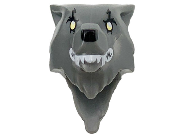 Minifigure, Head, Modified Wolf, Smooth Hair and Brow with Black Nose and Eyebrows, White Teeth and Fangs, Bright Light Yellow Eyes Pattern
