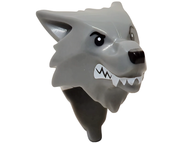 Minifigure, Head, Modified Wolf, Smooth Hair and Brow with Black Nose, Eyes and Eyebrows, White Teeth and Fangs Pattern