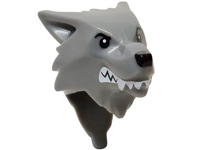 Minifigure, Head, Modified Wolf, Smooth Hair and Brow with Black Nose, Eyes and Eyebrows, White Teeth and Fangs Pattern