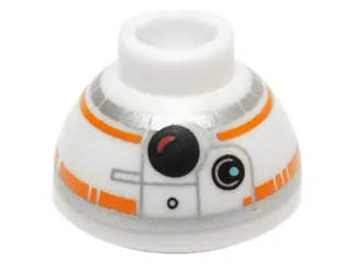 Brick, Round 1 1/2 x 1 1/2 x 2/3 Dome Top with SW BB-8 Droid Head, Small Photoreceptor and Small Black Circle Pattern