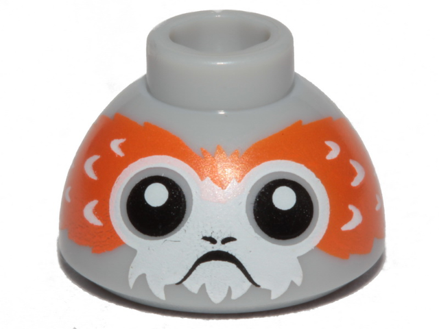Brick, Round 1 1/2 x 1 1/2 x 2/3 Dome Top with Porg Head, V-Shaped between Eyes Pattern