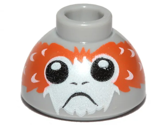 Brick, Round 1 1/2 x 1 1/2 x 2/3 Dome Top with Porg Head, High Raised Feathers between Eyes Pattern