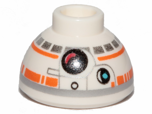 Brick, Round 1 1/2 x 1 1/2 x 2/3 Dome Top with SW BB-8 Droid Head, Large Photoreceptor and Large Black Circle Pattern