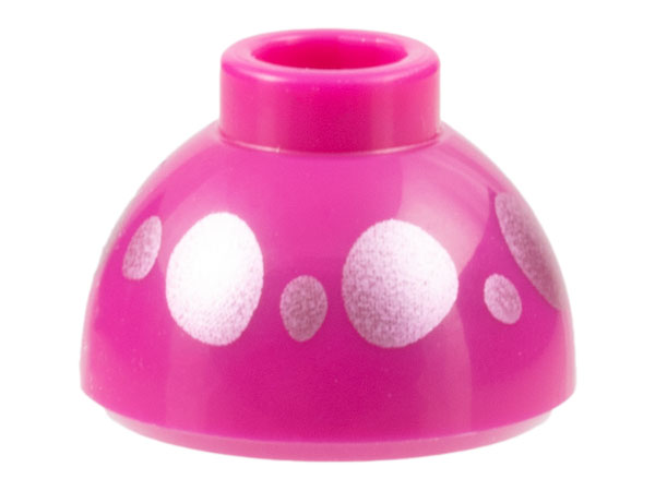 Brick, Round 1 1/2 x 1 1/2 x 2/3 Dome Top with Metallic Pink Spots Pattern