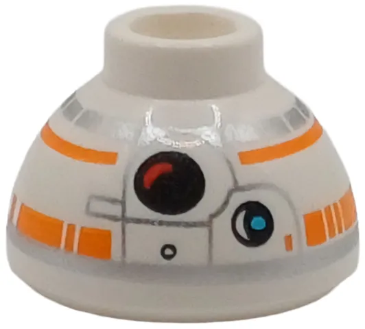 Brick, Round 1 1/2 x 1 1/2 x 2/3 Dome Top with SW BB-8 Droid Head, Large Photoreceptor and Small Black Circle Pattern
