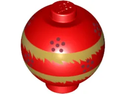 Brick, Round 2 x 2 Sphere with Stud / Robot Body with Dragon Dance Pearl, Gold Fringe and Dark Red Dots Pattern