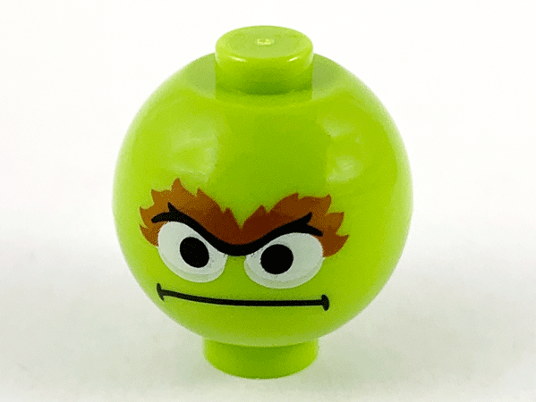 Brick, Round 2 x 2 Sphere with Stud / Robot Body with Oscar the Grouch Face Pattern