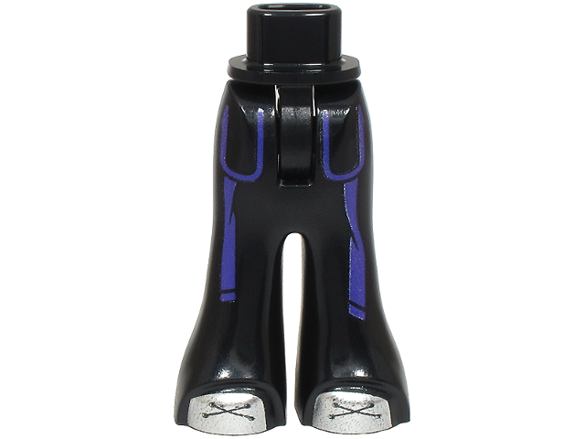 Mini Doll Hips and Trousers Bell-Bottoms with Dark Purple Pockets Outlines and Belt Ends, Silver Shoes with Laces Pattern - Thin Hinge