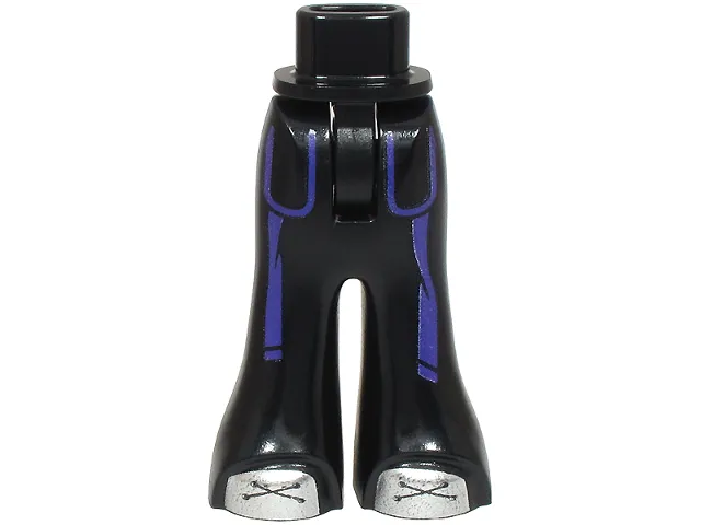 Mini Doll Hips and Trousers Bell-Bottoms with Dark Purple Pockets Outlines and Belt Ends, Silver Shoes with Laces Pattern - Thin Hinge