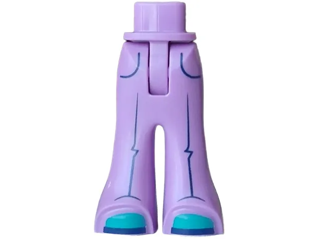 Mini Doll Hips and Trousers Bell-Bottoms with Dark Turquoise Shoes with Dark Blue Soles, Pockets Outlines and Seams Pattern - Thin Hinge