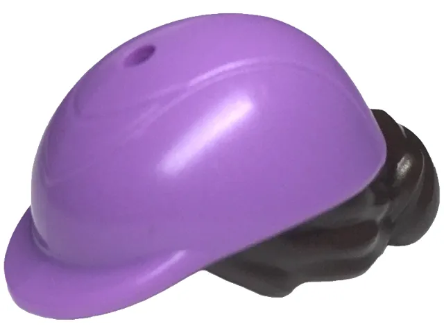 Mini Doll, Hair Combo, Hair with Hat, Bun and Side Bangs, Hole on Top with Molded Medium Lavender Horse Riding Helmet Pattern