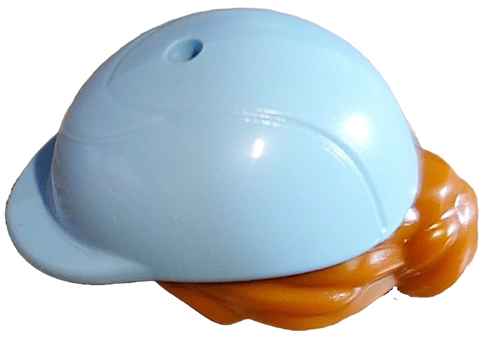 Mini Doll, Hair Combo, Hair with Hat, Bun and Side Bangs, Hole on Top with Molded Bright Light Blue Horse Riding Helmet Pattern