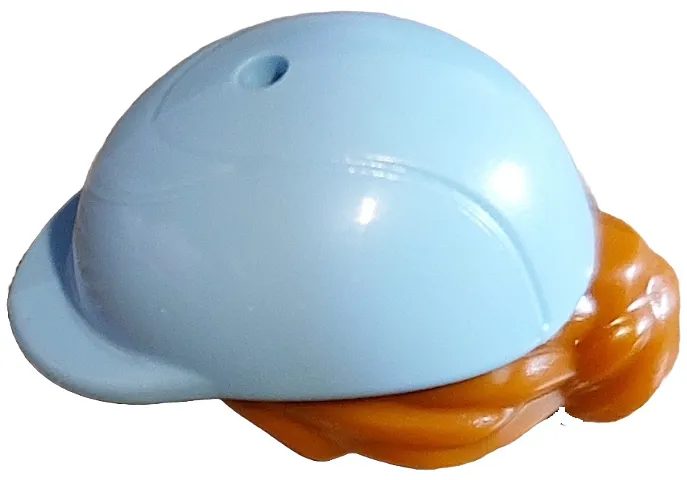 Mini Doll, Hair Combo, Hair with Hat, Bun and Side Bangs, Hole on Top with Molded Bright Light Blue Horse Riding Helmet Pattern