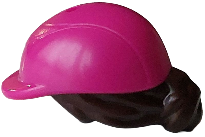 Mini Doll, Hair Combo, Hair with Hat, Bun and Side Bangs, Hole on Top with Molded Magenta Horse Riding Helmet Pattern