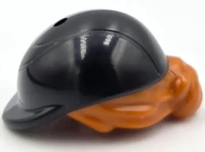 Mini Doll, Hair Combo, Hair with Hat, Bun and Side Bangs, Hole on Top with Molded Black Horse Riding Helmet Pattern (BAM)