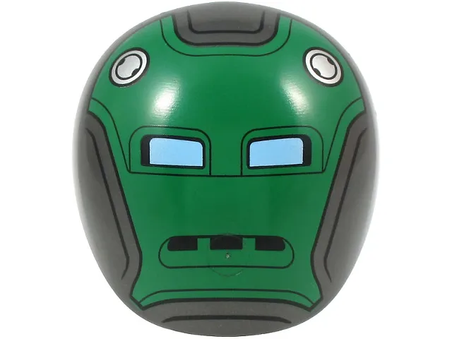 Large Figure Armor, Round, Smooth with Green Robot Face with Bright Light Blue Eyes (Hydra Stomper) Pattern
