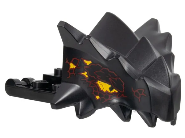 Dragon Head (Ninjago) Jaw with Spikes, 8 Studs and 2 Bar Handles on Back with Bright Light Orange Eyes and Dark Red Scales Pattern